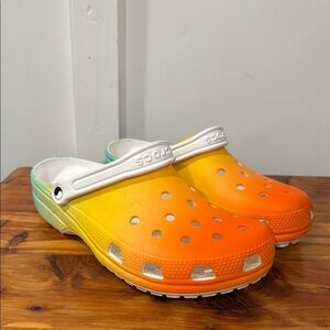 Crocs Classics Blue Yellow Orange Ombre Clogs